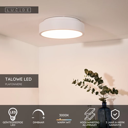 Lucide TALOWE LED - Plafonnière - Ø 30 cm - LED Dimb. - 1x20W 3000K - Wit - USP